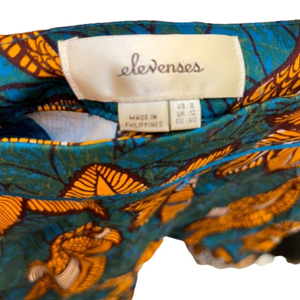 Anthropologie Elevenses teal orange tropical Indonesian BATIK bird shorts 8 - Picture 2 of 4